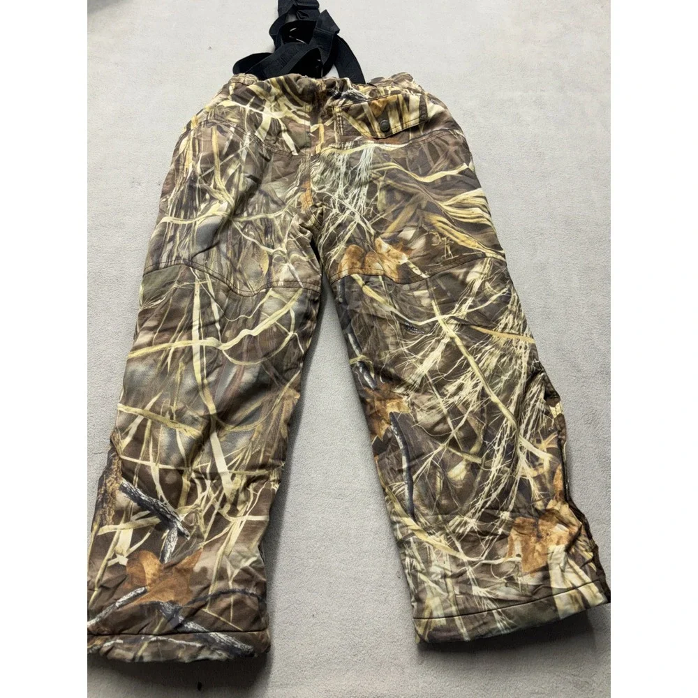 Cabelas For Kids Insulated Hunting Pants Marsh Camo Suspenders Size S Reg